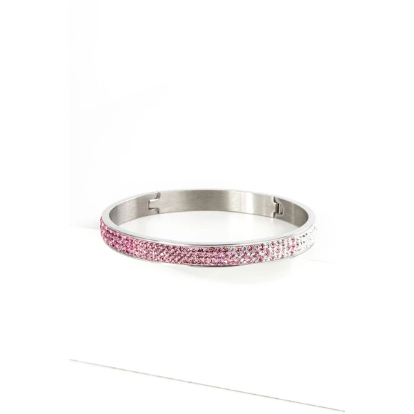 A & ONE Rozsdamentes Acélból Készült Rózsaszín-Fehér Swarovski Kövekkel Kirakott Karperec