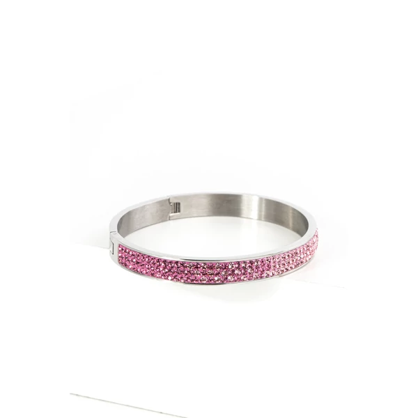 A & ONE Rozsdamentes Acélból Készült Rózsaszín-Fehér Swarovski Kövekkel Kirakott Karperec