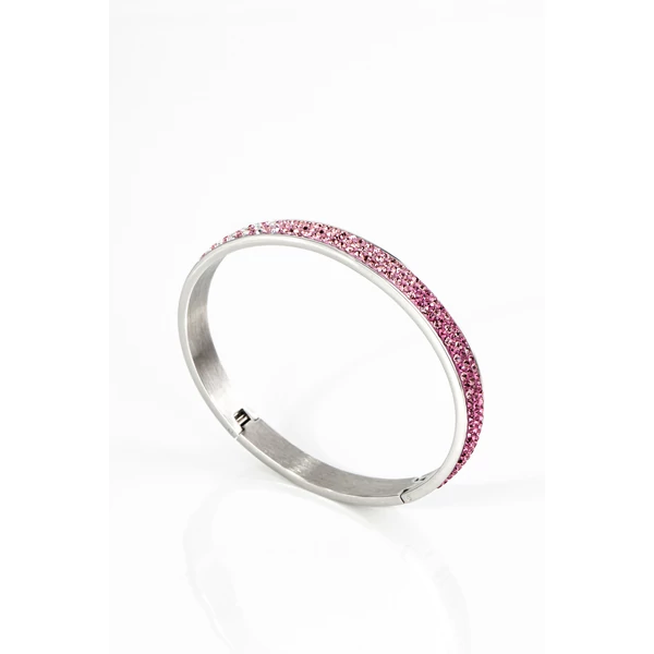 A & ONE Rozsdamentes Acélból Készült Rózsaszín-Fehér Swarovski Kövekkel Kirakott Karperec