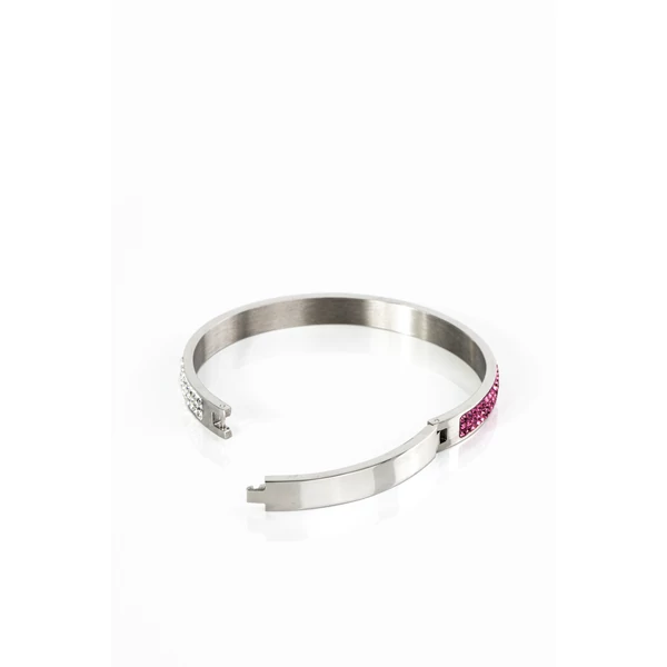 A & ONE Rozsdamentes Acélból Készült Rózsaszín-Fehér Swarovski Kövekkel Kirakott Karperec