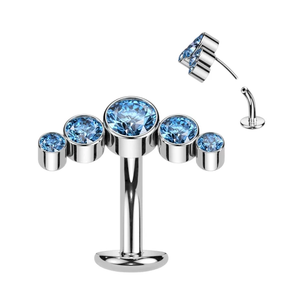 Ezüst Színű Titánium Köldök Piercing Kék Kövekkel