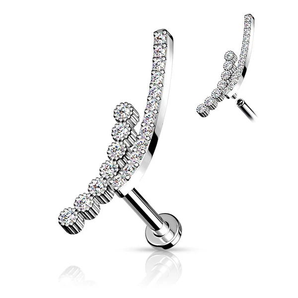 Ezüst Színű Hullámos 316L Orvosi Acél Egyenesszárú Labret Piercing Kövekkel