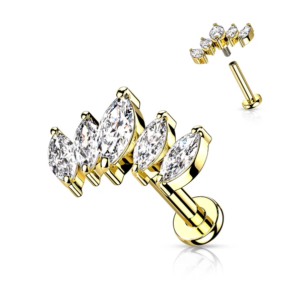 A & ONE Arany Színű 316L Orvosi Acél Labret Piercing Fehér Ovális Kövekkel