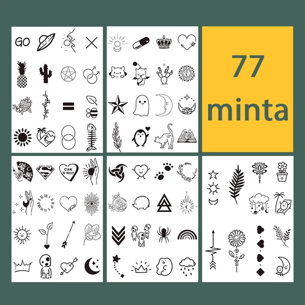 Növényi Alapú Tartós Matrica Tetoválás Készlet 77 db Mintával 