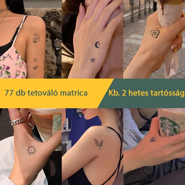 Növényi Alapú Tartós Matrica Tetoválás Készlet 77 db Mintával