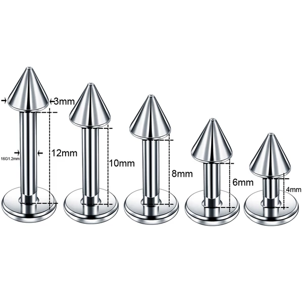 Ezüst Színű G23 Titánium Egyenes Szárú Tüskés Végű Labret Piercing - 8 mm