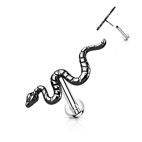 Fekete Színű Kígyó Alakú Titánium Egyenesszárú Labret Piercing