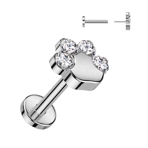 Tappancs Alakú Titánium Egyenesszárú Labret Piercing Fehér Színű Cirkónia Kővel