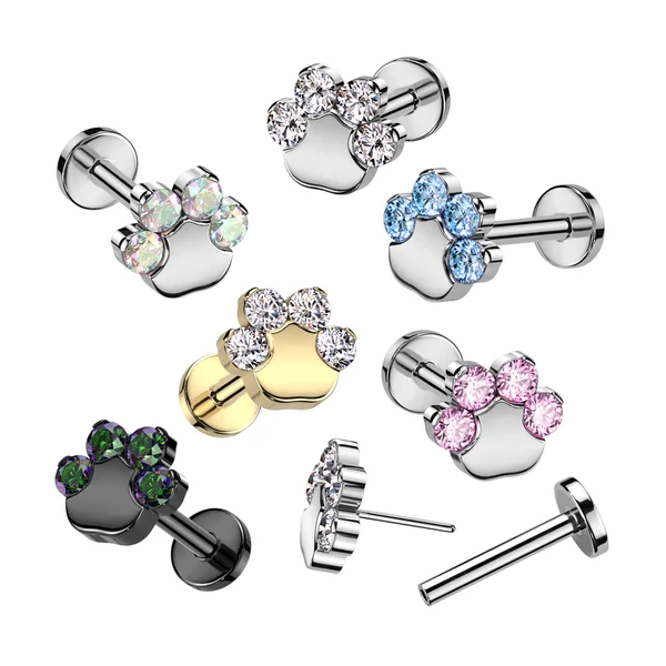 Tappancs Alakú Titánium Egyenesszárú Labret Piercing Fehér Színű Cirkónia Kővel