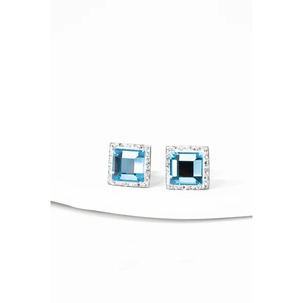 Világoskék Négyzet Alakú S925 Ezüst Fülbevaló Fehér Swarovski® Köves Díszítéssel