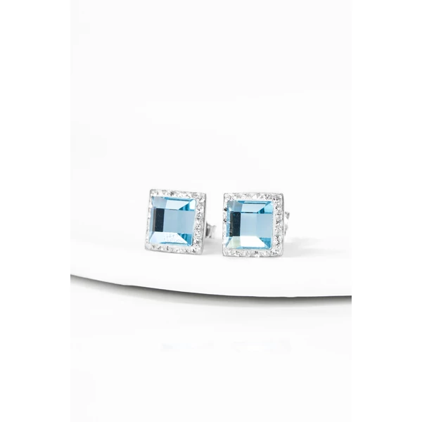 Világoskék Négyzet Alakú S925 Ezüst Fülbevaló Fehér Swarovski® Köves Díszítéssel