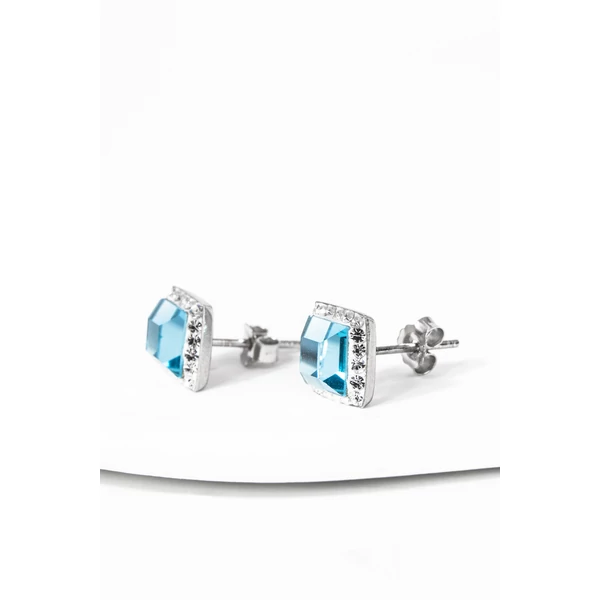 Világoskék Négyzet Alakú S925 Ezüst Fülbevaló Fehér Swarovski® Köves Díszítéssel