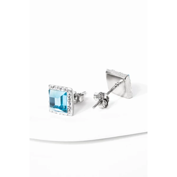 Világoskék Négyzet Alakú S925 Ezüst Fülbevaló Fehér Swarovski® Köves Díszítéssel