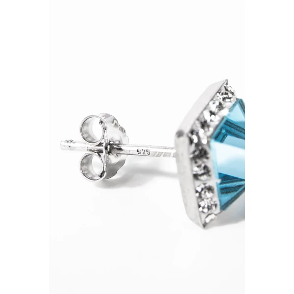 Világoskék Négyzet Alakú S925 Ezüst Fülbevaló Fehér Swarovski® Köves Díszítéssel