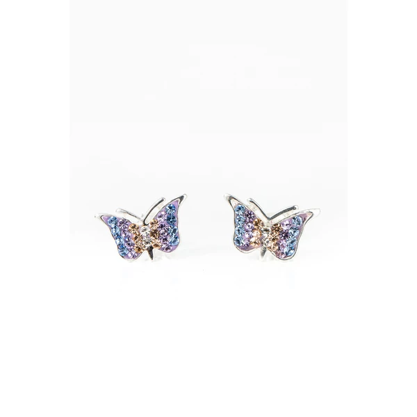 A & ONE Pillangó Alakú Lila-Rózsaszín Swarovski® Köves S925 Ezüst Fülbevaló
