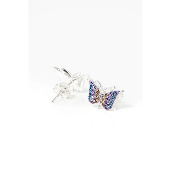 A & ONE Pillangó Alakú Lila-Rózsaszín Swarovski Köves S925 Ezüst Fülbevaló