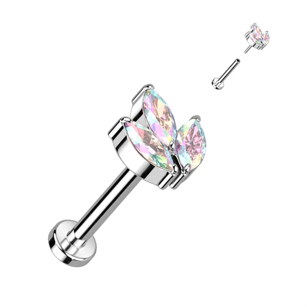 Ezüst Színű Titánium Egyenesszárú Labret Piercing Színes Apró Cirkónia Kövekkel