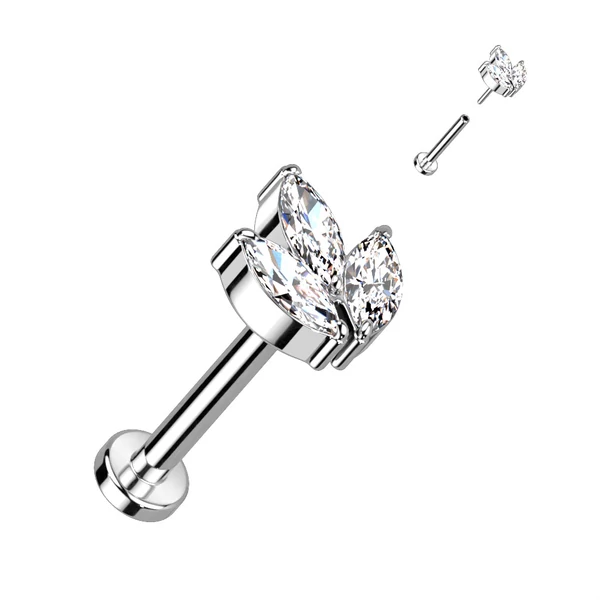 Ezüst Színű Titánium Egyenesszárú Labret Piercing Apró Cirkónia Kövekkel