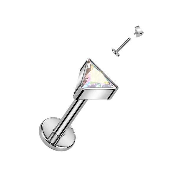 Ezüst Színű Háromszög Alakú Titánium Egyenesszárú Labret Piercing Apró Cirkónia Kövekkel