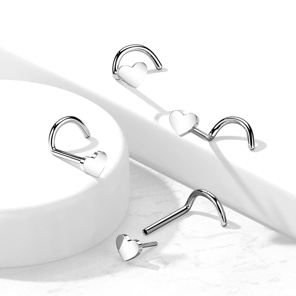 A & ONE Ezüst Színű Hajlított Titánium Orr piercing Szív Alakú Dísszel 