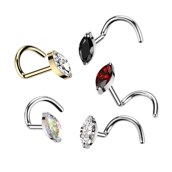 A & ONE Ezüst Színű Titánium Orr piercing Fehér Cirkónia Köves Díszítéssel 