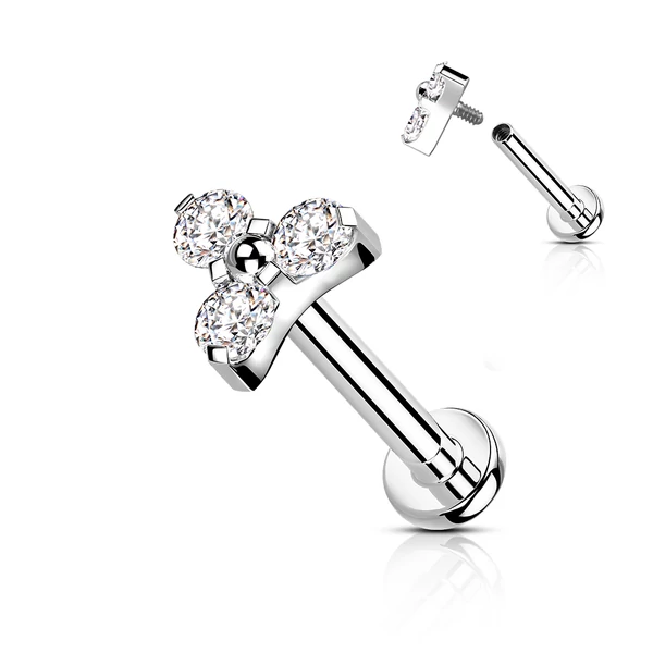 Ezüst Színű Titánium Egyenesszárú Labret Piercing Apró Cirkónia Kövekkel