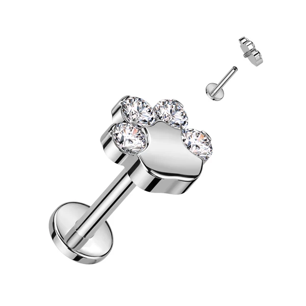 Ezüst Színű Titánium Egyenesszárú Labret Piercing Tappancs Cirkónia Köves Díszítéssel 