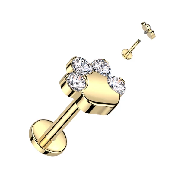 Arany Színű Titánium Egyenesszárú Labret Piercing Tappancs Cirkónia Köves Díszítéssel 