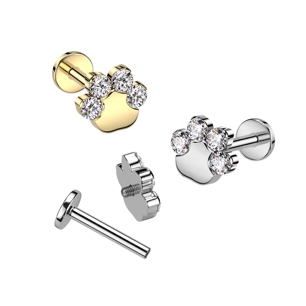 Ezüst Színű Titánium Egyenesszárú Labret Piercing Tappancs Cirkónia Köves Díszítéssel 