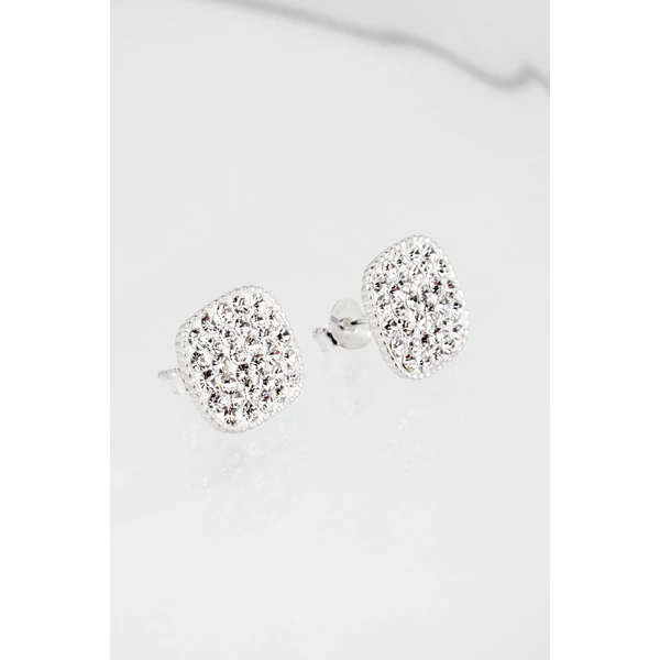 Fehér Swarovski® Kristályokkal Kirakott S925 Ezüst Kocka Fülbevaló