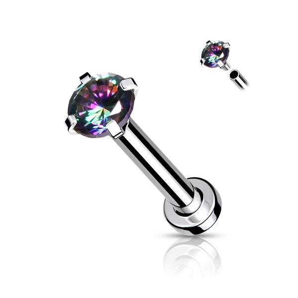 Ezüst Színű 316L Orvosi Acél Egyenesszárú Labret Piercing Színes Kővel