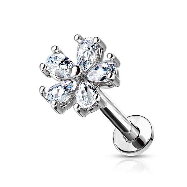 A & ONE Ezüst Színű Virág Formájú Orvosi Acél Labret Piercing
