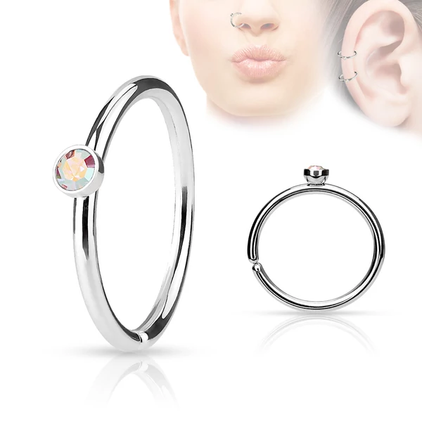 Ezüst Színű 316L Orvosi Acél Karika Orr Piercing Színváltós Kristállyal
