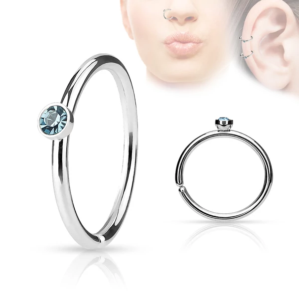 Ezüst Színű 316L Orvosi Acél Karika Orr Piercing Kék Kristállyal