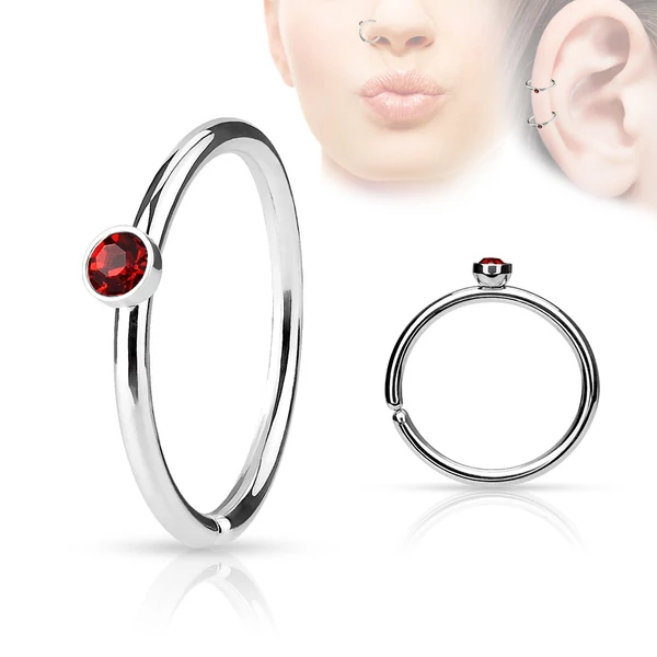 Ezüst Színű 316L Orvosi Acél Karika Orr Piercing Piros Kristállyal