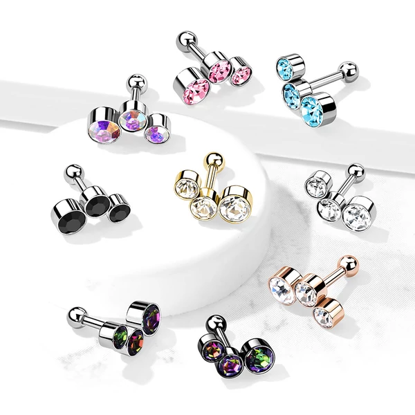 316L Orvosi Acél Kövekkel Díszített Egyenesszárú Barbell Piercing