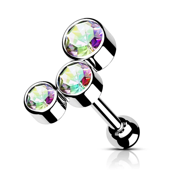 Ezüst Színű 316L Orvosi Acél Színváltós Kövekkel Díszített Egyenesszárú Barbell Piercing
