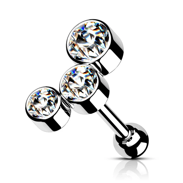 Ezüst Színű 316L Orvosi Acél Fehér Kövekkel Díszített Egyenesszárú Barbell Piercing