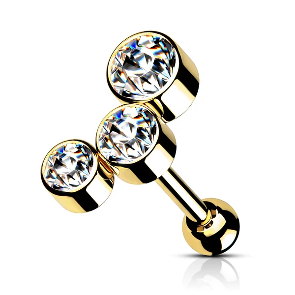 Arany Színű 316L Orvosi Acél Fehér Kövekkel Díszített Egyenesszárú Barbell Piercing