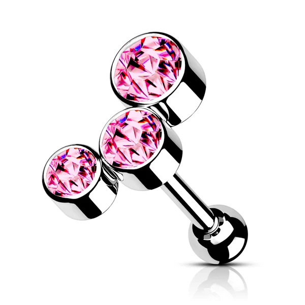 Ezüst Színű 316L Orvosi Acél Rózsaszín Kövekkel Díszített Egyenesszárú Barbell Piercing