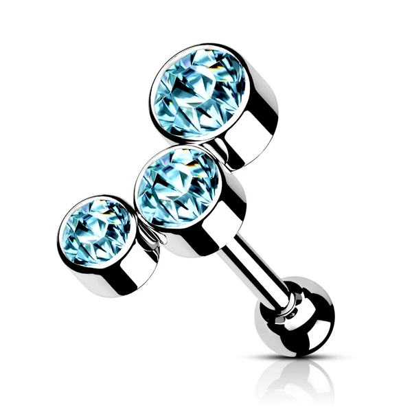 Ezüst Színű 316L Orvosi Acél Világoskék Kövekkel Díszített Egyenesszárú Barbell Piercing