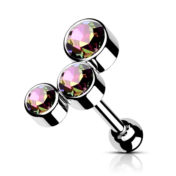 Ezüst Színű 316L Orvosi Acél Színes Kövekkel Díszített Egyenesszárú Barbell Piercing