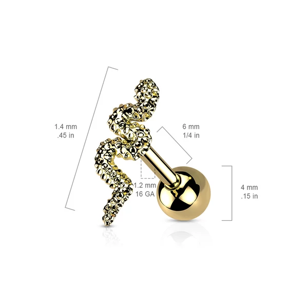 Kígyó Alakú 316L Orvosi Acél Egyenesszárú Barbell Piercing