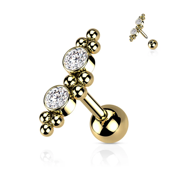 Arany Színű 316L Orvosi Acél Fehér Kövekkel Díszített Egyenesszárú Barbell Piercing