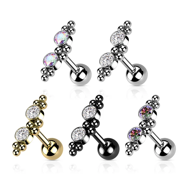 Ezüst Színű 316L Orvosi Acél Színjátszós Kövekkel Díszített Egyenesszárú Barbell Piercing