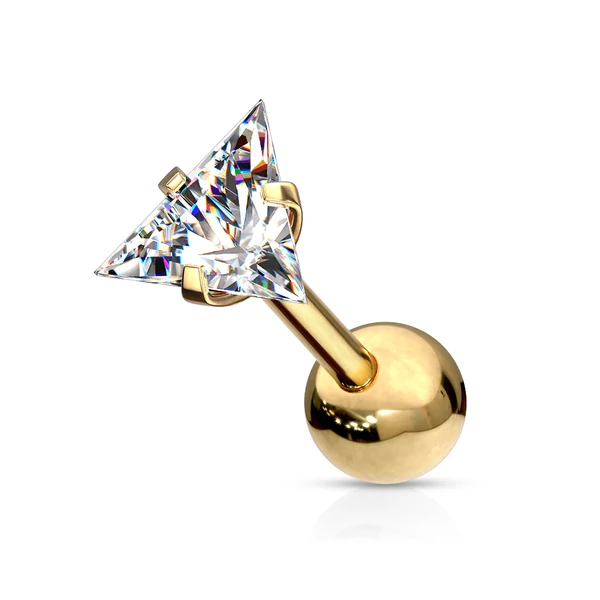 Arany Színű 316L Orvosi Acél Fehér Cirkónia Kővel Díszített Egyenesszárú Barbell Piercing
