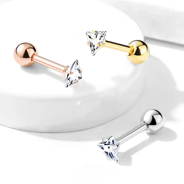 316L Orvosi Acél Fehér Cirkónia Kővel Díszített Egyenesszárú Barbell Piercing