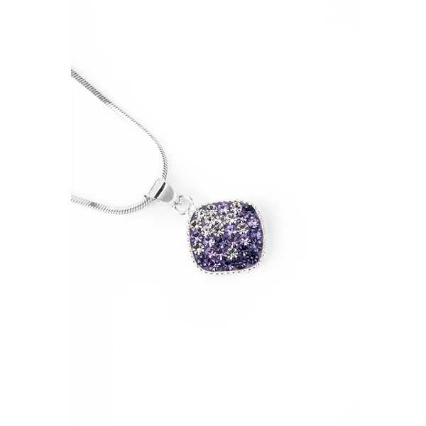 A & ONE S925 Ezüst Nyaklánc Négyzet Alakú Lila És Fehér Swarovski® Köves Medállal 