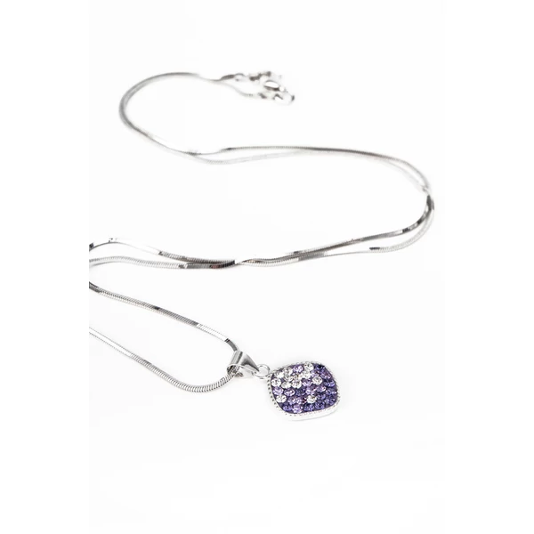 A & ONE S925 Ezüst Nyaklánc Négyzet Alakú Lila És Fehér Swarovski® Köves Medállal 