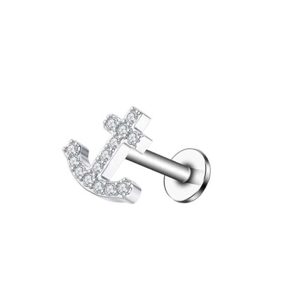 A & ONE Ezüst Színű Rozsdamentes Acélból Készült Vasmacska Alakú Strasszköves Labret Piercing 